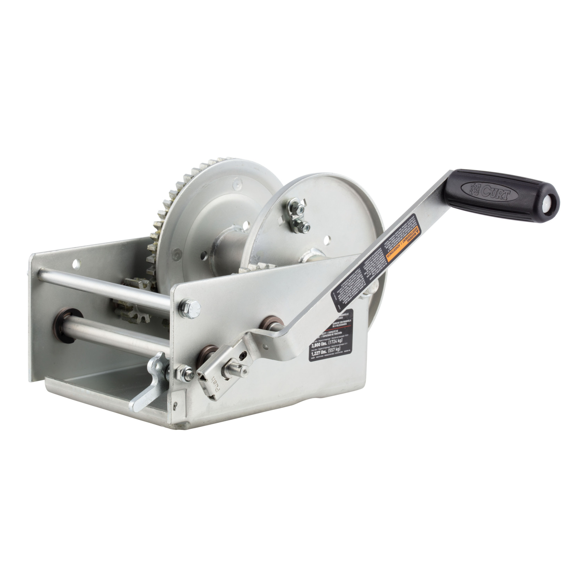 Curt Manufacturing Hand-Crank 2-Speed Winch — 3,800 lbs., 5.1:1 High/15.8:1 Low Gear Ratio, 9.6in. Handle, Model# 29538